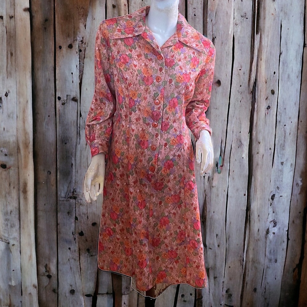 Channel 1 Bill Sim vintage  button down collared retro psychedelic dress M/L